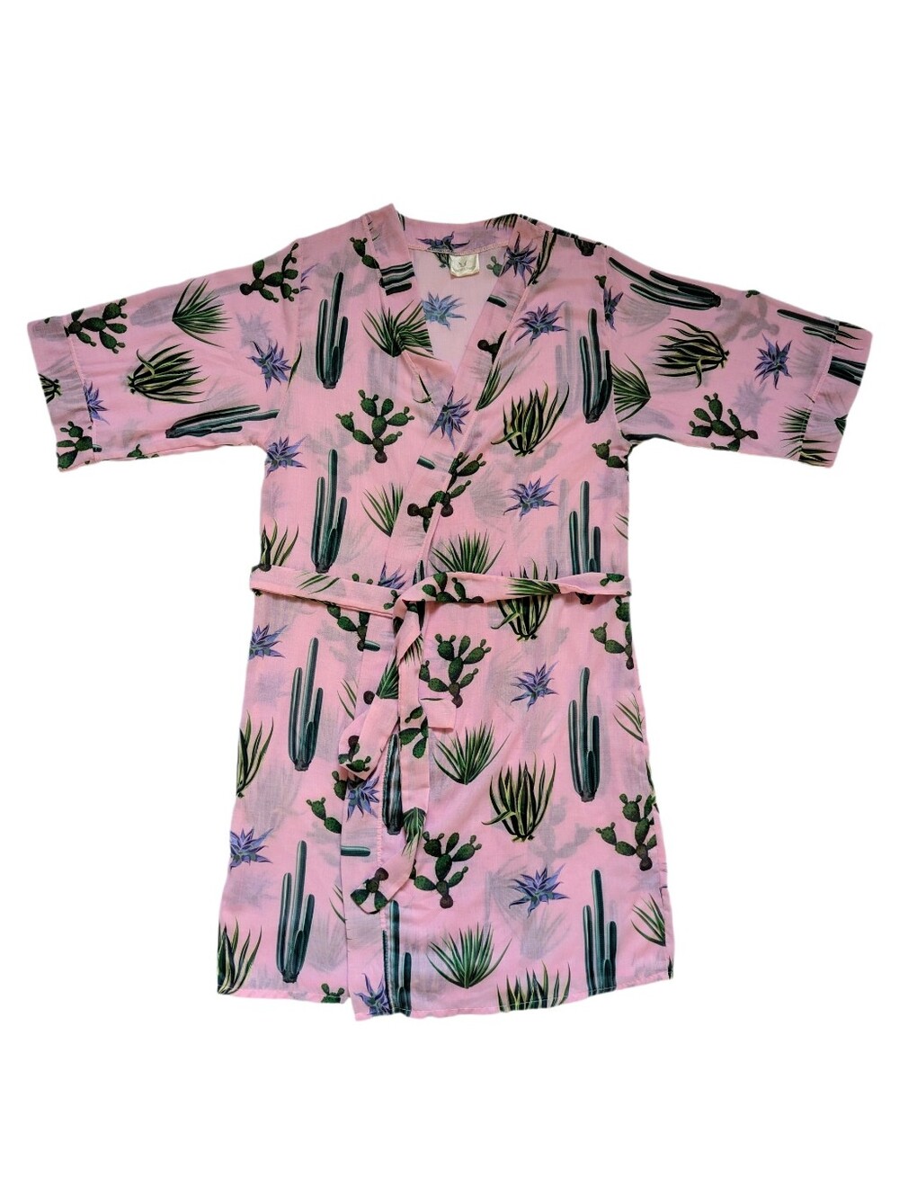 NWOT Verdelimon Swim Coverup Robe, Light Pink With Catctus Succulent Print Small